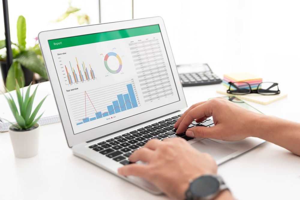Planilha de controle financeiro em um computador.